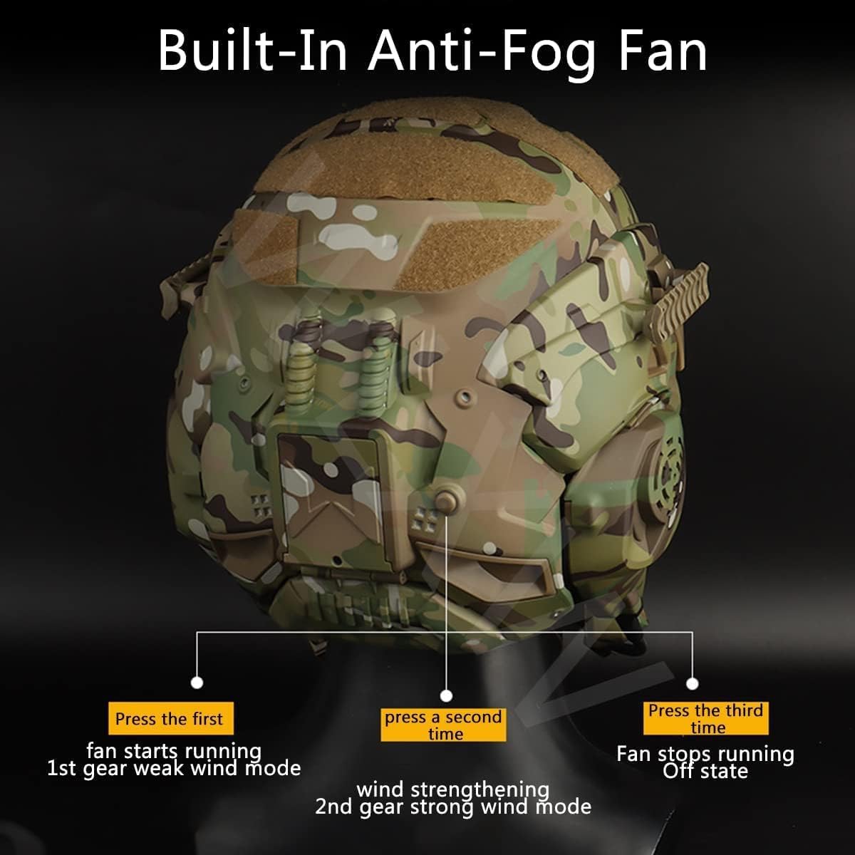 Casco tattico con cuffie rimovibili, ventola anti-appannamento e occhiali scorrevoli per attrezzatura paintball