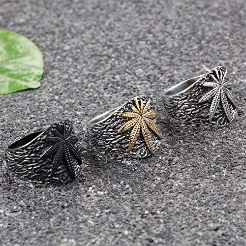 PAMTIER Unisex Stainless Steel Minimalist Retro Ring Charm Marijuana Leaf Carved4
