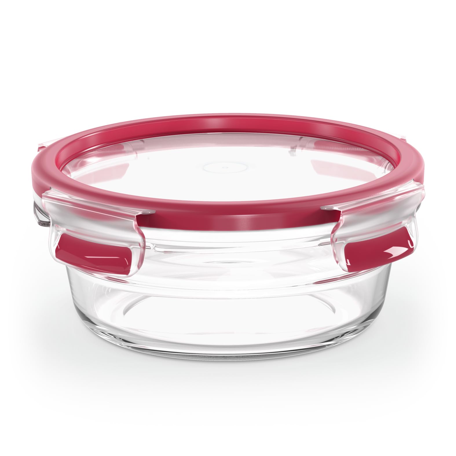EMSA Clip & Close Glas Frischhaltedosen-Set, rund, 0,6 L, 16,7 x 16,7 x 7 cm, 100 Prozent dicht, Glasbehälter spülmaschinen-, gefrier-, backofen-, mikrowellenfest, Rot, Transparent, N10403 Küche, Haushalt & Wohnen
