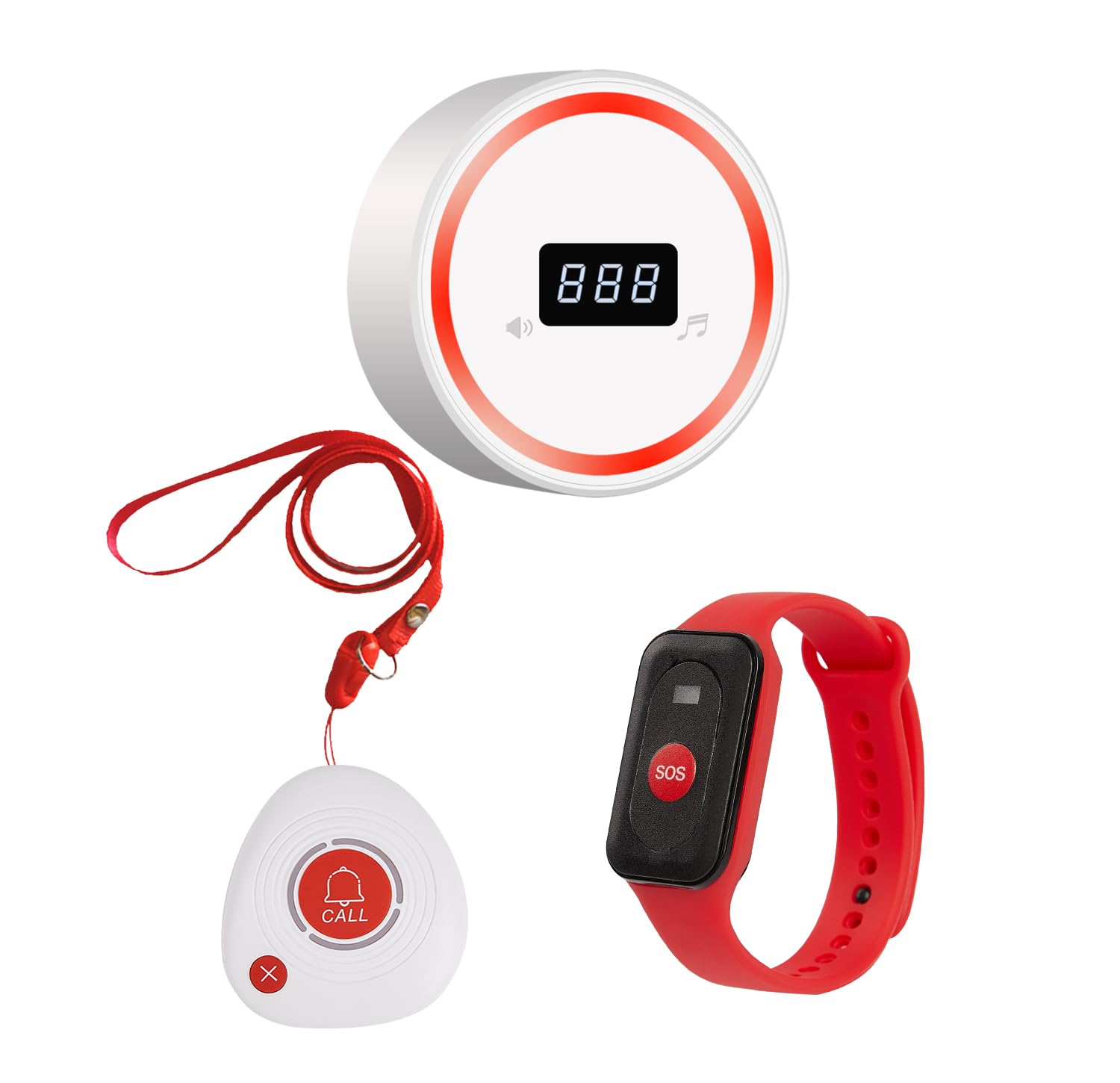 Wireless Caregiver Pager Call Button Emergency Calling System 328 Feet 1 Call Button/1 Watch Button/1 Receiver Nurse Alert System for Elderly Patient Disabled (1 Red H1+1 3DB+M2)