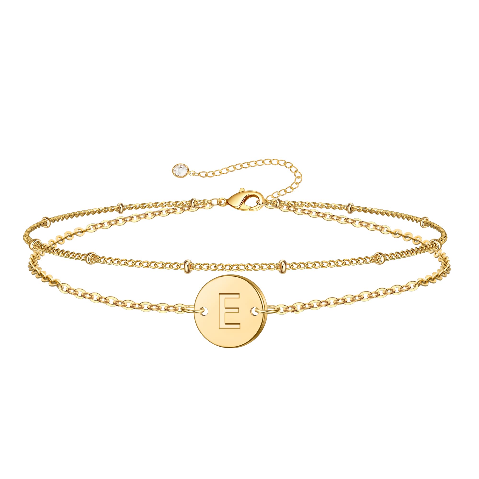 MONOZO Gold Initial Bracelets for Women Girls - Dainty 18K Gold Plated Layered Beaded Letter Initial Bracelet Personalized Disc Monogram Bracelet Gold Bracelets for Women Teen Girl Gifts Trendy Stuff