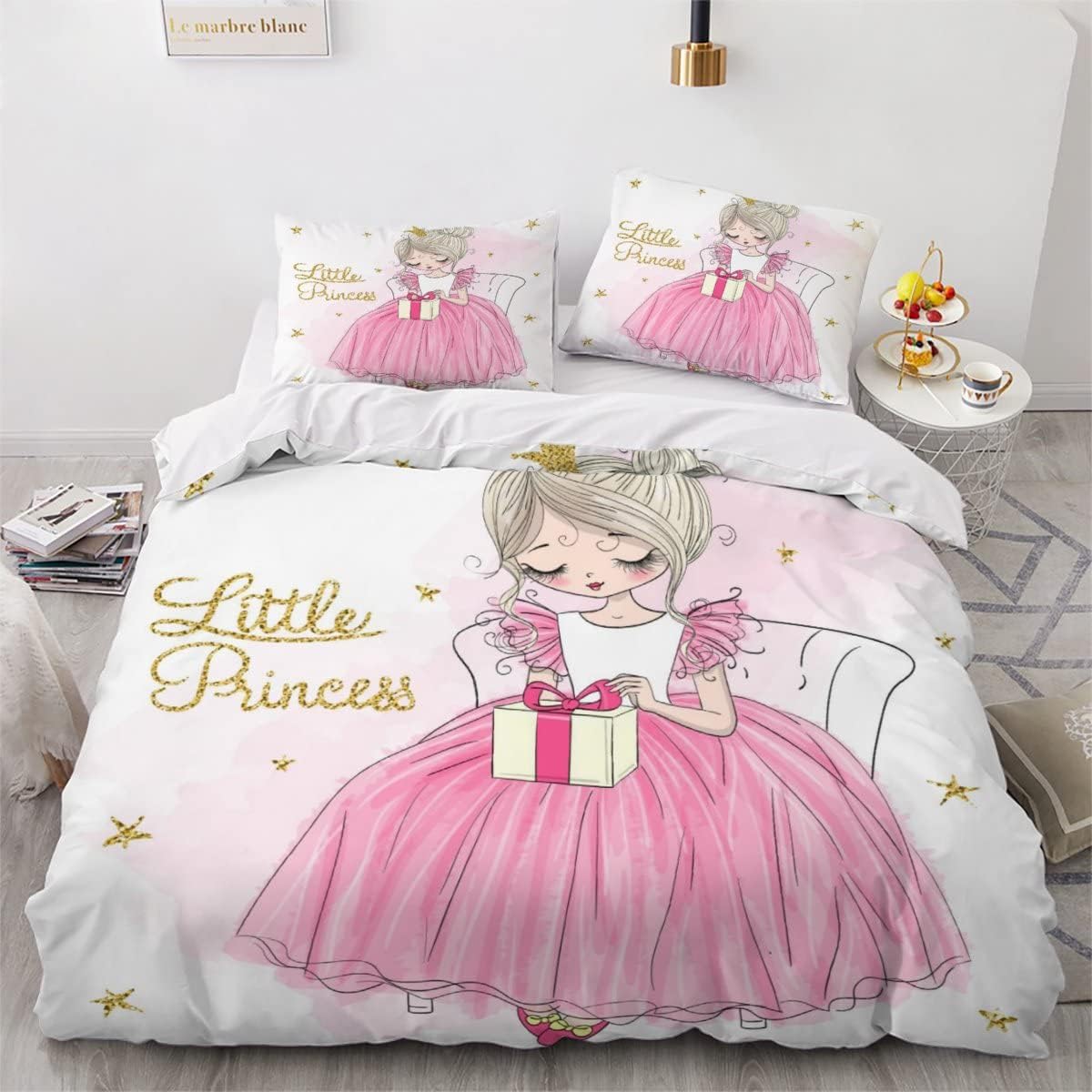 MEVASA Princess Bedding Set - Microfiber Teen Bedding Pink Princess 3D Set - Anti Allergic Double Duvet Cover Set with Zipper /200x200