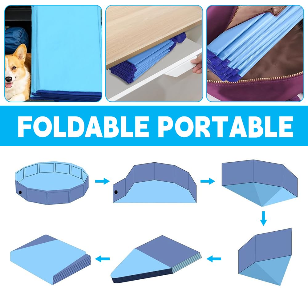Piscina para Perros, 80x20 cm Piscina para Mascotas Perros, Piscina Infantil Plegable de PVC, Portátil Piscina para Gatos, Piscina Mascotas, Piscina Perro Grande para Interiores y Exteriores
