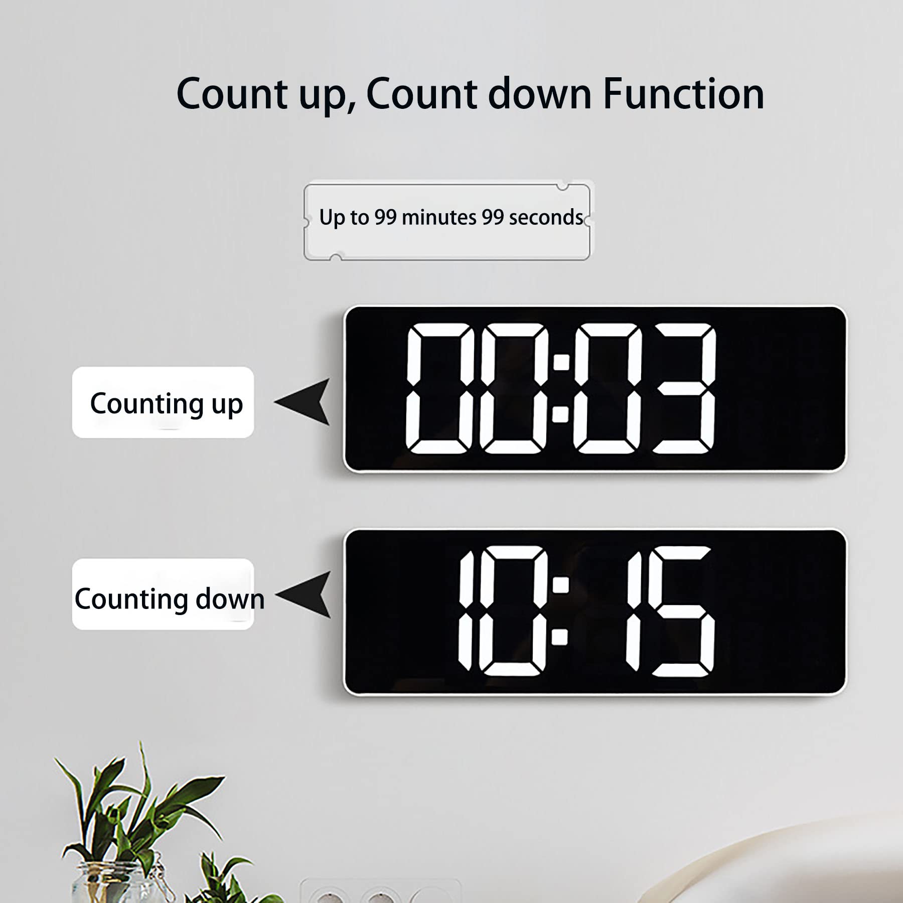 LED Reloj de Pared Digital, Reloj con Control Remoto, 10 Niveles de Ajuste de Brillo, Reloj Despertador con día/Fecha/Temperatura para el hogar Aula,White Shell,Blue Light