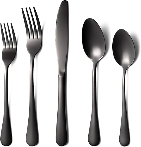Tebery Juego de cubiertos de acero inoxidable de 20 piezas para 4 personas juego de cubiertos negros incluye cuchillos cucharadas cucharaditas