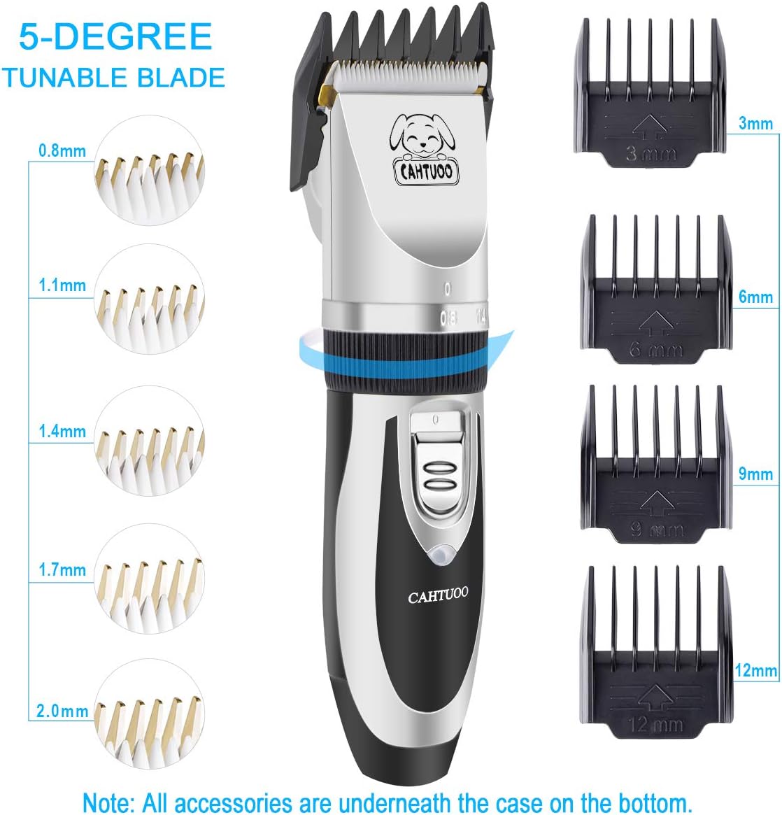CAHTUOO Dog Clippers,Professional Dog Grooming Clippers Kit Rechargeable Quiet Pet Shaver Cordless Dog Cat Hair Trimmer with Scissor,Guards,Combs for Dogs Cats Other Animals- Silver (Upgrade Version)