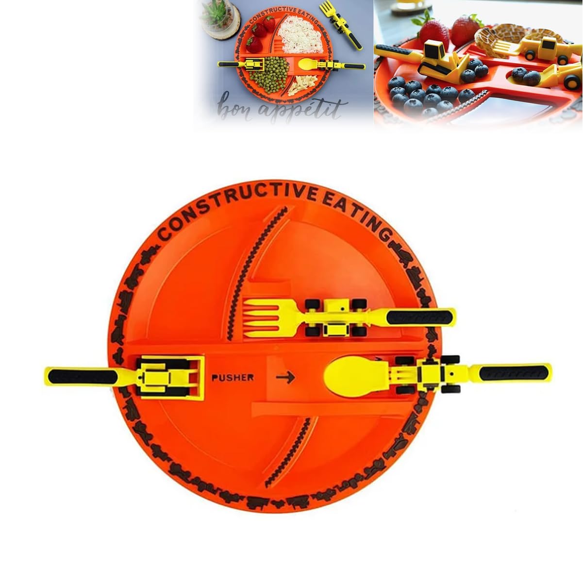 GUtsii Creatively Kids Dining Tool Set, Plate and Utensils Set Construction, Construction Themed Toddler Utensils & Toddler Plates, Plate and Utensils Set Construction