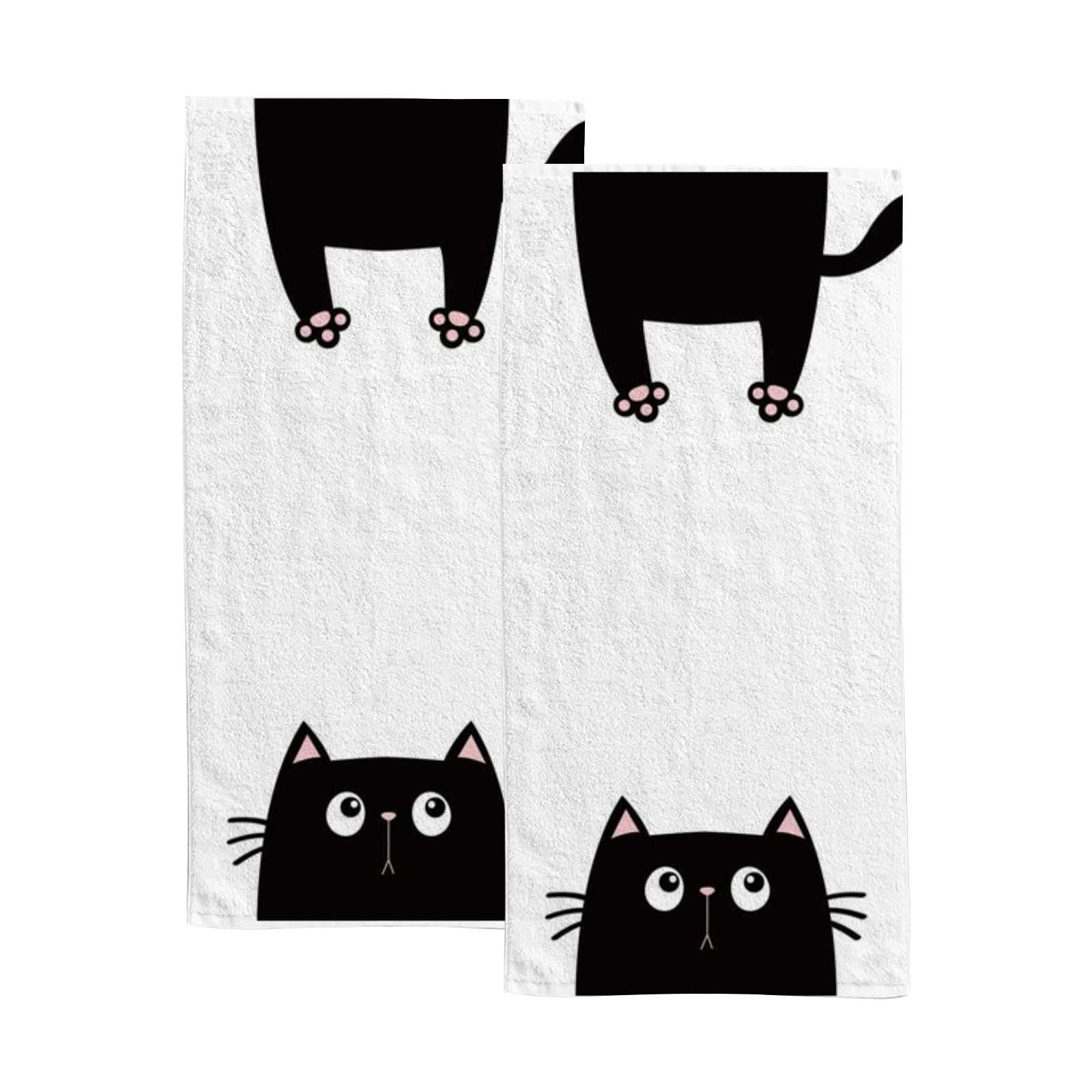 Dream Bay Black White Cat Hand Towels Set 2 Pack for Bathroom Kitchen Towels Multipurpose Bath Towel Absorbent Fingertip Towel Guest for Gym Spa Bar 30 x 15 inch, 30x15 inches