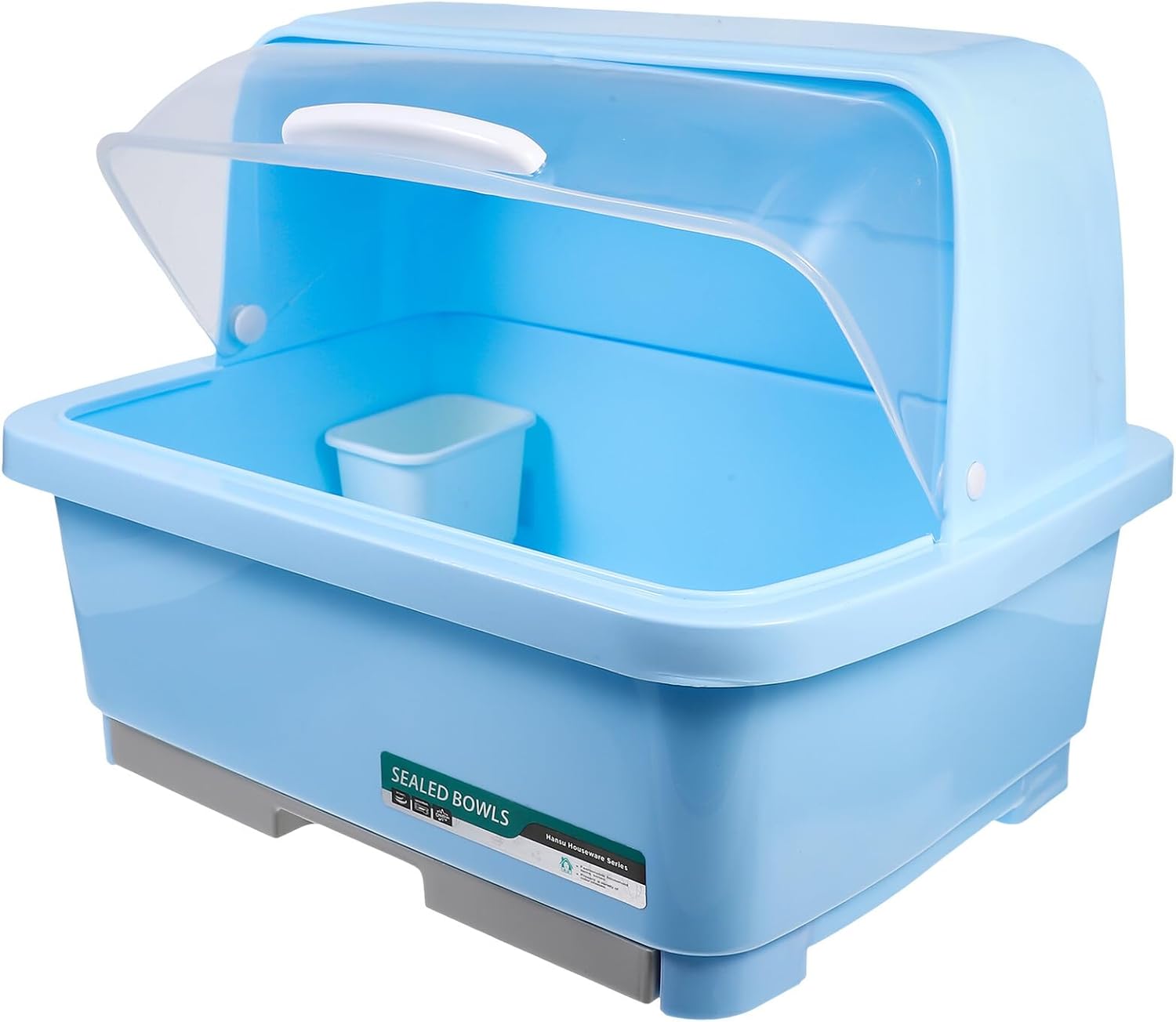 BESPORTBLE Multipurpose Plastic Dish Drainer Rack with Transparent Lid Hollow Draining Design Removable Tray Large Capacity Cutlery Storage Organizer for Kitchen Drying and Utensil Stand