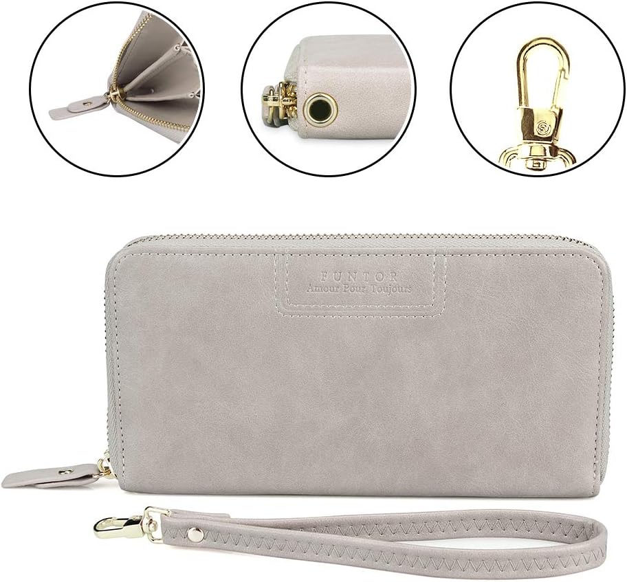 FT FUNTOR Wristlet Wallets for Women, Ladies PU Vegan Leather Clutch Wallet Zip around Phone Purse Card Holder Organizer - Image 5