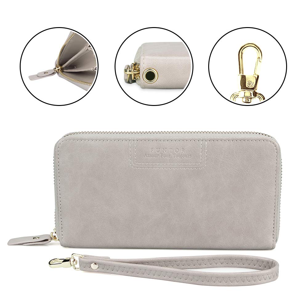 Cartera de pulsera para mujer, cartera de piel sintética vegana con cremallera alrededor del teléfono, tarjetero organizador, C-gris, Cartera con tarjetero 5