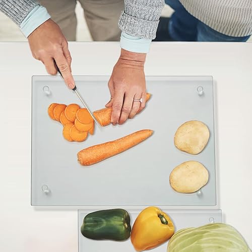 Miniatura 4 de Mymonfif Tabla de cortar de vidrio templado para cocina, tablero de vidrio transparente para encimera, resistente al calor, con pies