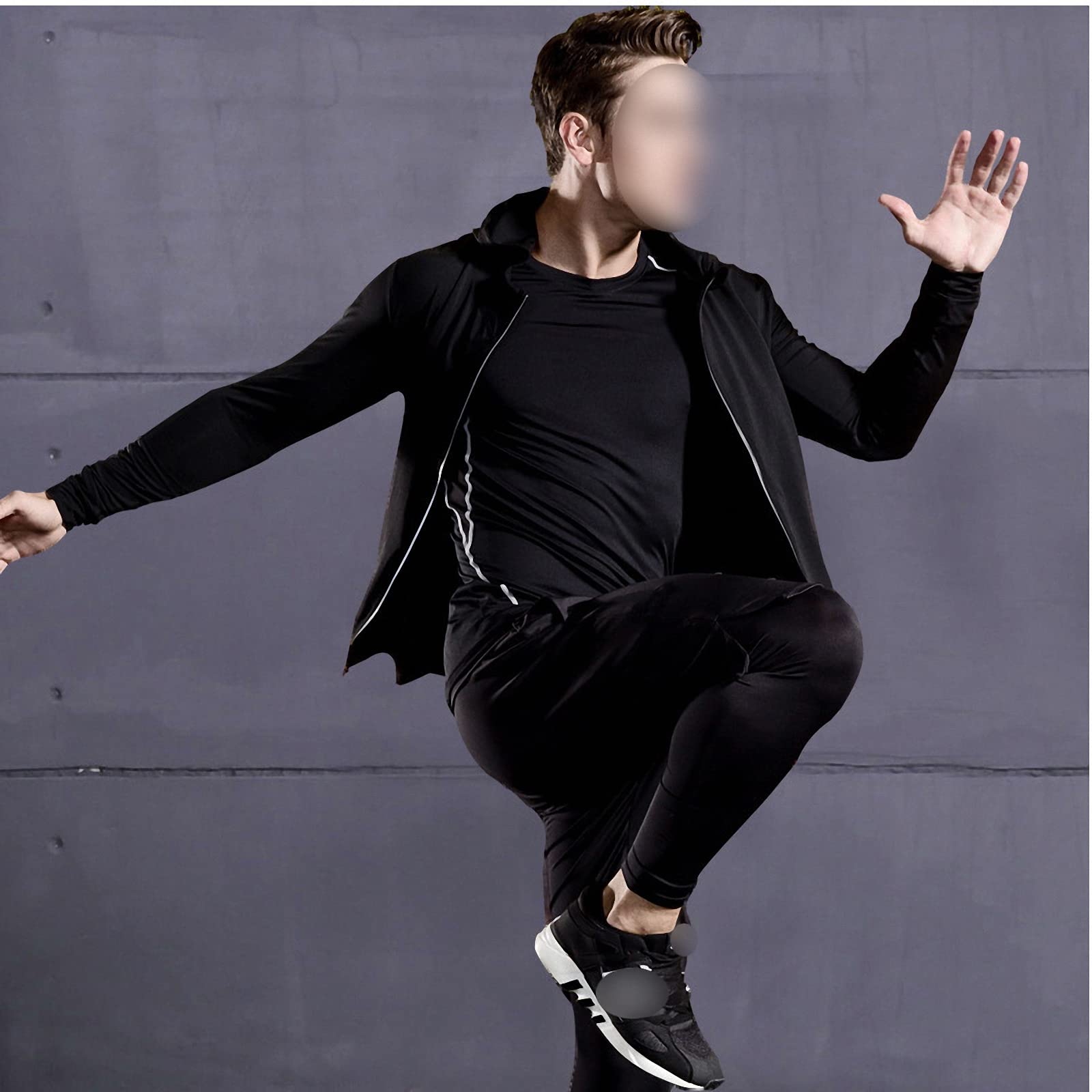 5-częściowy męski zestaw odzieży fitness, oddychająca bluza z kapturem na siłownię, legginsy kompresyjne na zewnątrz