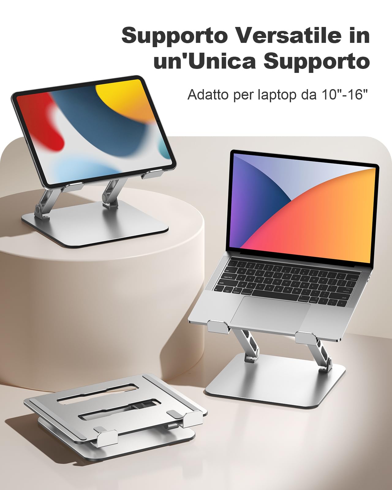 Babacom Supporto PC Portatile Ergonomico da Scrivania, Laptop Stand con Supporto a Doppia Asta e Altezza Regolabile, Porta PC Postazioni di Lavoro per Computer Compatibile con MacBook Air Pro (10-16")