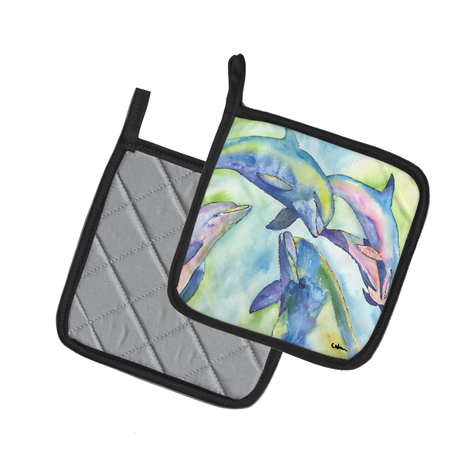 Caroline's Treasures 8548PTHD Dolphin Pair of Pot Holders Kitchen Heat Resistant Pot Holders Sets Oven Hot Pads for Cooking Baking BBQ, 7 1/2 x 7 1/2