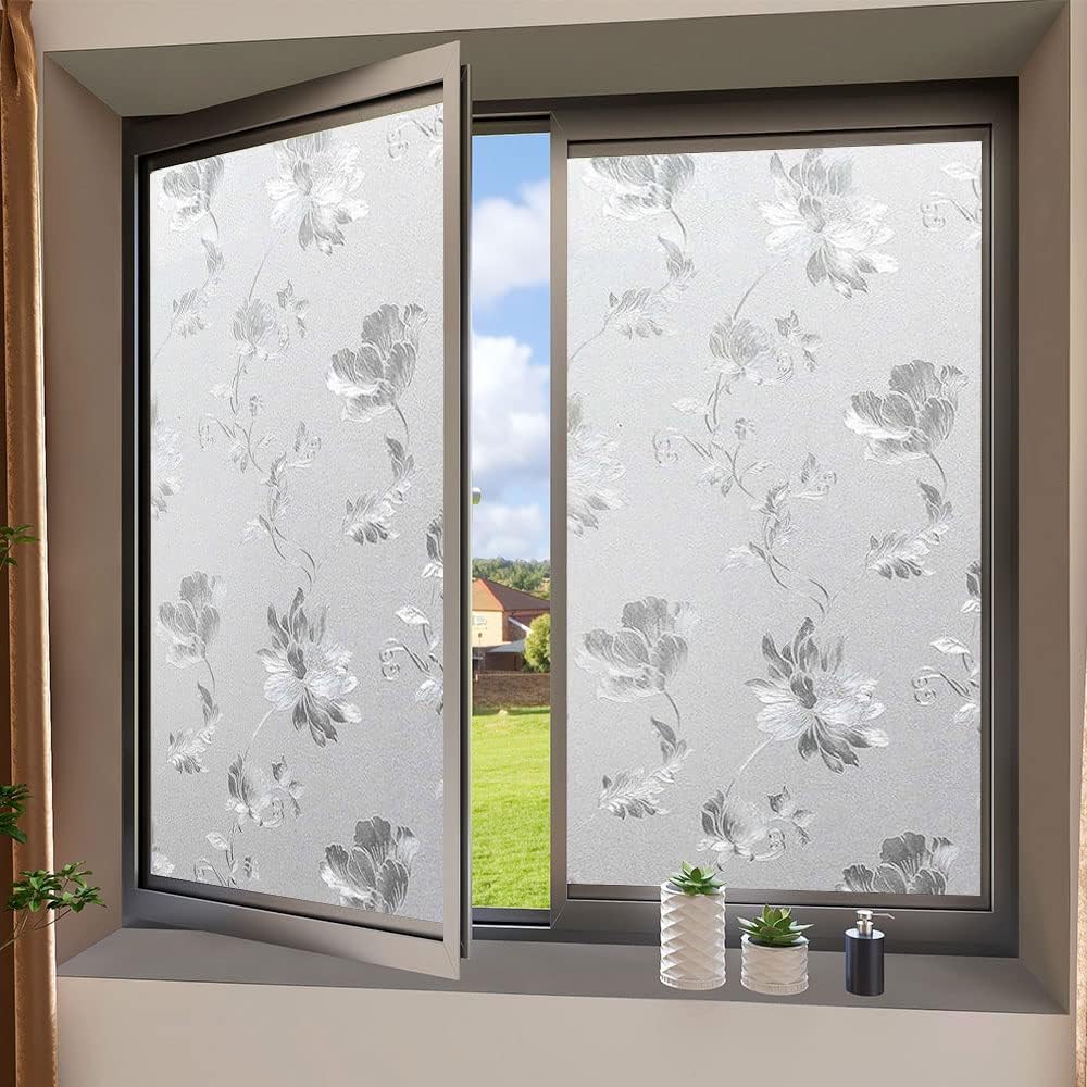 SUNBIRD Stained Glass Privacy Film Frosted Window Film Sun Blocking Window Tinting Film for Home, Clings Removable Frosting Bathroom Door (24" x 240" Inch, Tulip) 4