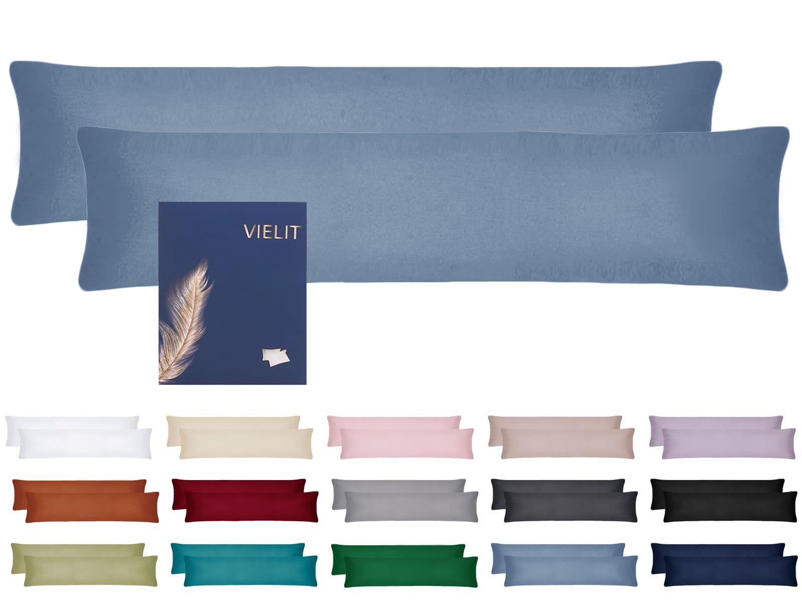 Vielit Side Sleeper Pillowcase Cover 40 x 145, 2-Piece Set, Pillowcase 40x145, Side Sleeper Pillowcase, Soft Pillowcases, Pillow Cover, Eco Certificate, Blue โ image 1