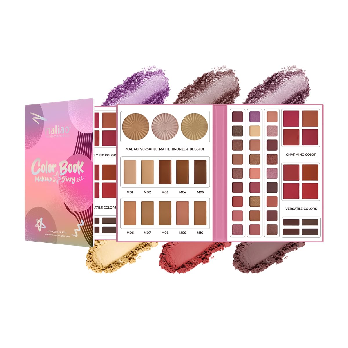 Maliao 52 Color Makeup Palette - All-in-One Highlighter, Contour, Blusher, Eyeshadow, Eyebrow Shades for Professional & Daily Use-image-46