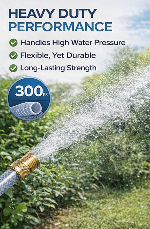 Image of LUVBATH 3 Layer Braided Heavy Duty Garden Hose Pipe|0.5 Inch (Diameter),20 Meter L|Flexible PVC Water Pipe for Gardening, Car Wash, Balcony & Floor Cleaning|Durable Leakproof Hose (65.6 Feet, Grey)