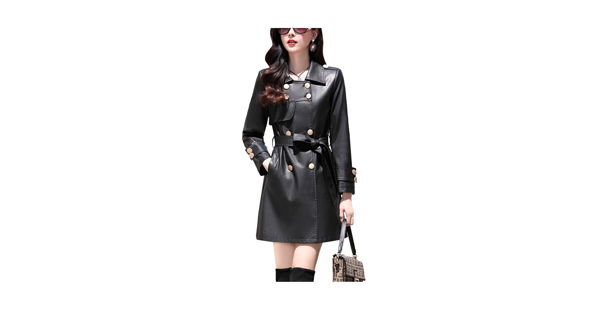 Amazon.co.jp: レディースレザートレンチコート 秋と冬の女性