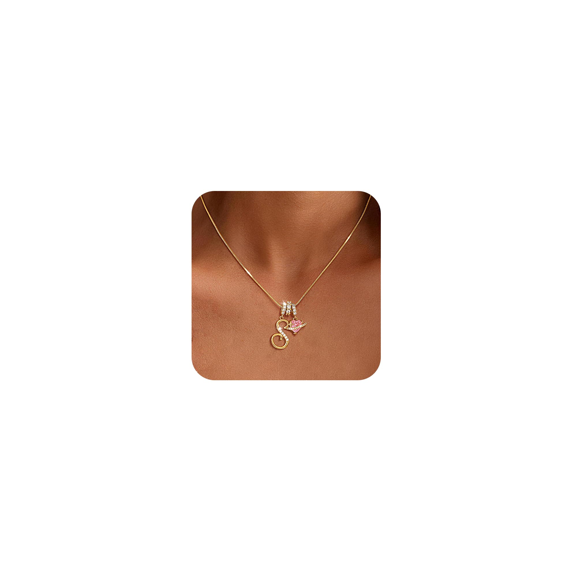 CHESKY Valentines Day Gifts - Heart Initial Necklaces for Women, 14K Gold Plated A-Z Letter Pendant Necklaces Dainty Monogram Name Necklace Personalized Heart Charm Necklaces Trendy Gold Jewelry