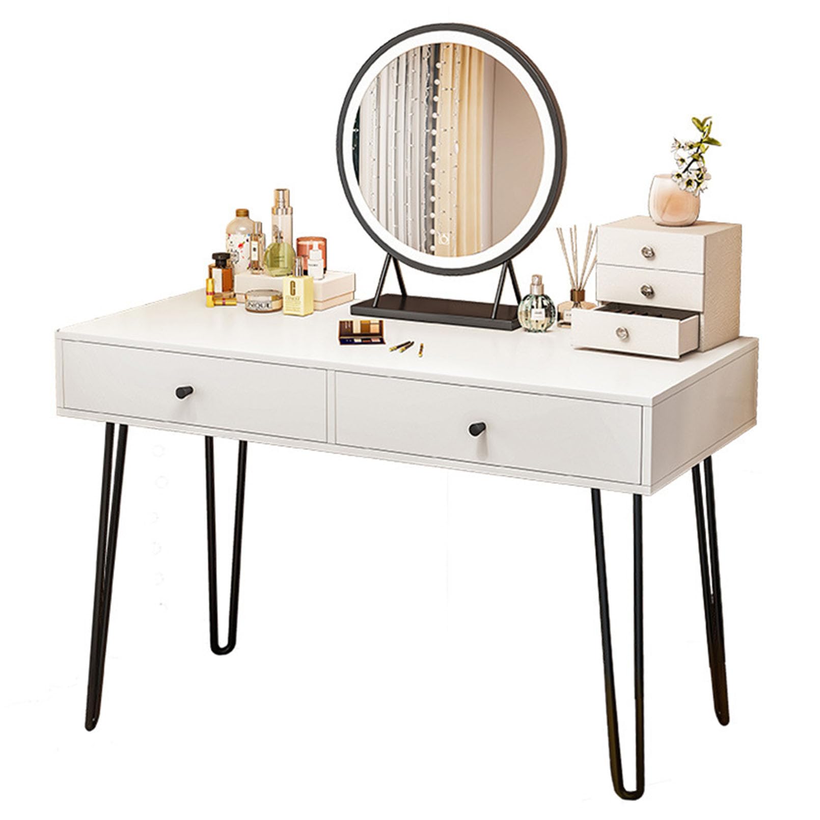 Tocador espejo LED regulable dormitorio con 5 cajones mueble maquillaje blanco luces ajustables