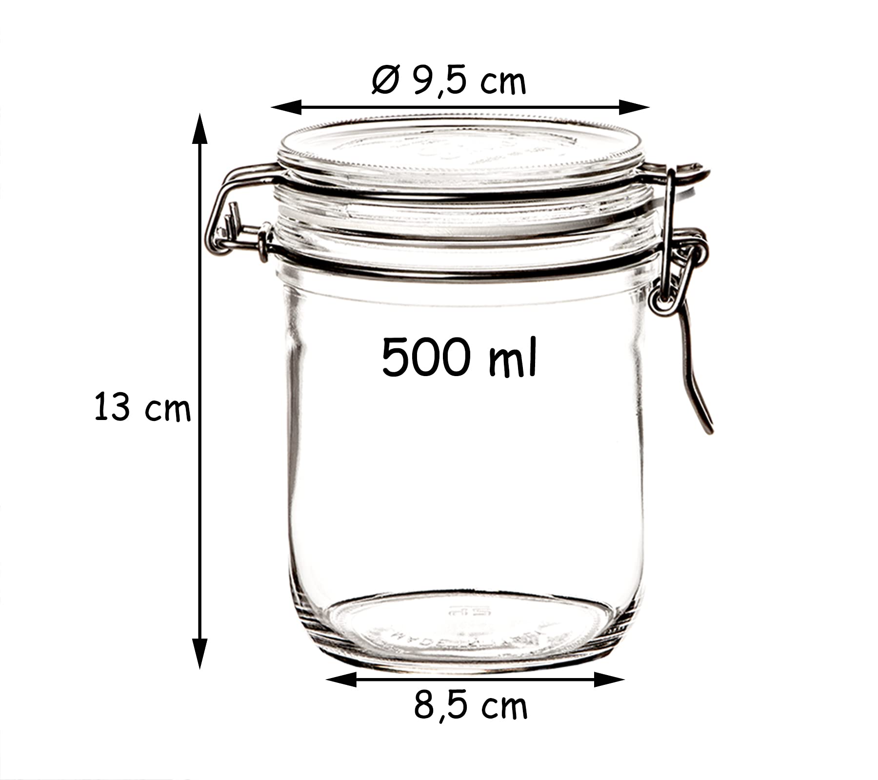 Bormioli Fido - Juego de 6 tarros de 500 ml con cierre de clip, tarros redondos con tapa, herméticos para conservas con cierre de clip