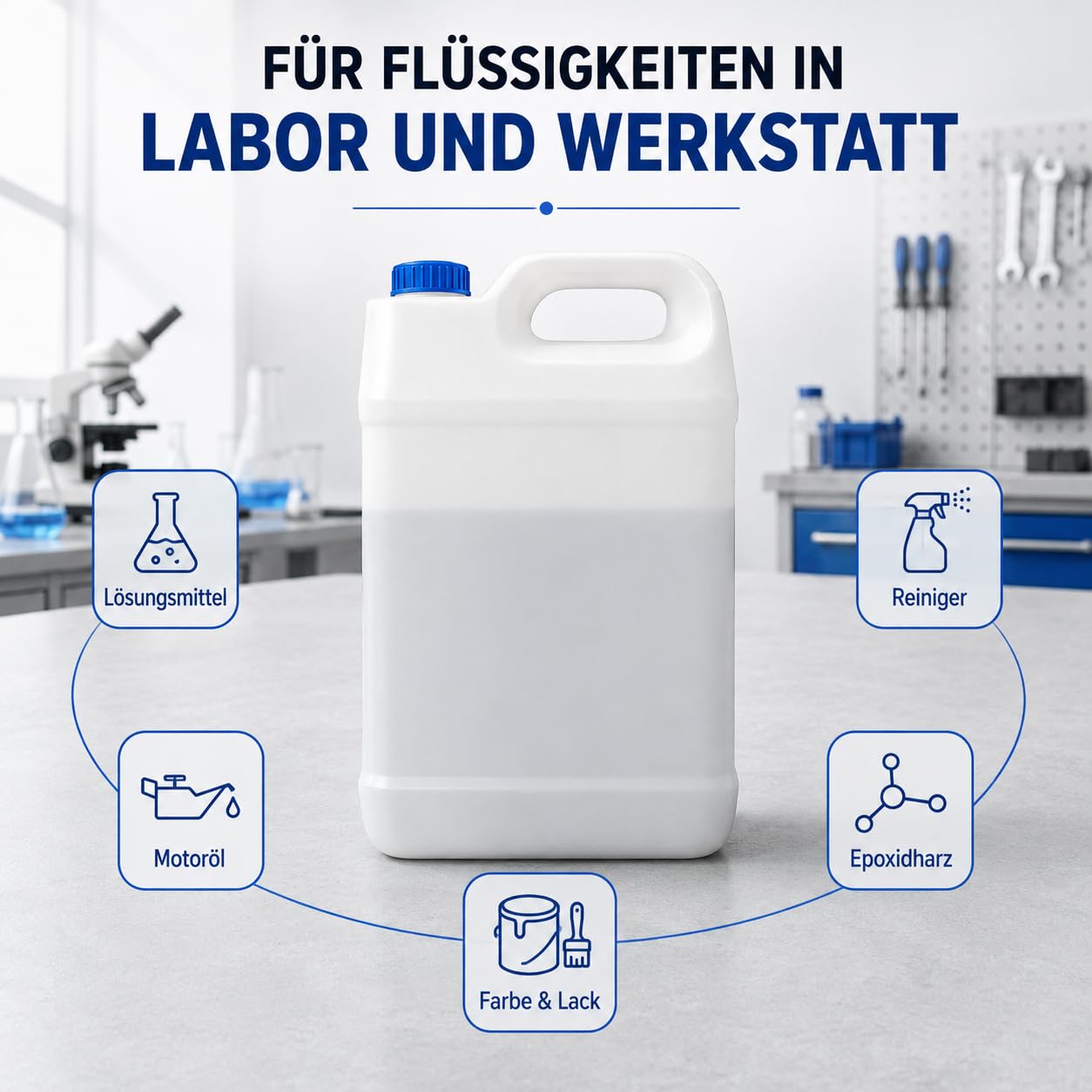 POSH Bidon 10 x 5 l avec bouchon à vis – Récipient transparent en polyéthylène haute densité pour liquides, eau et huile – Étanche et empilable – Lot de bidons en plastique pour la maison, le camping