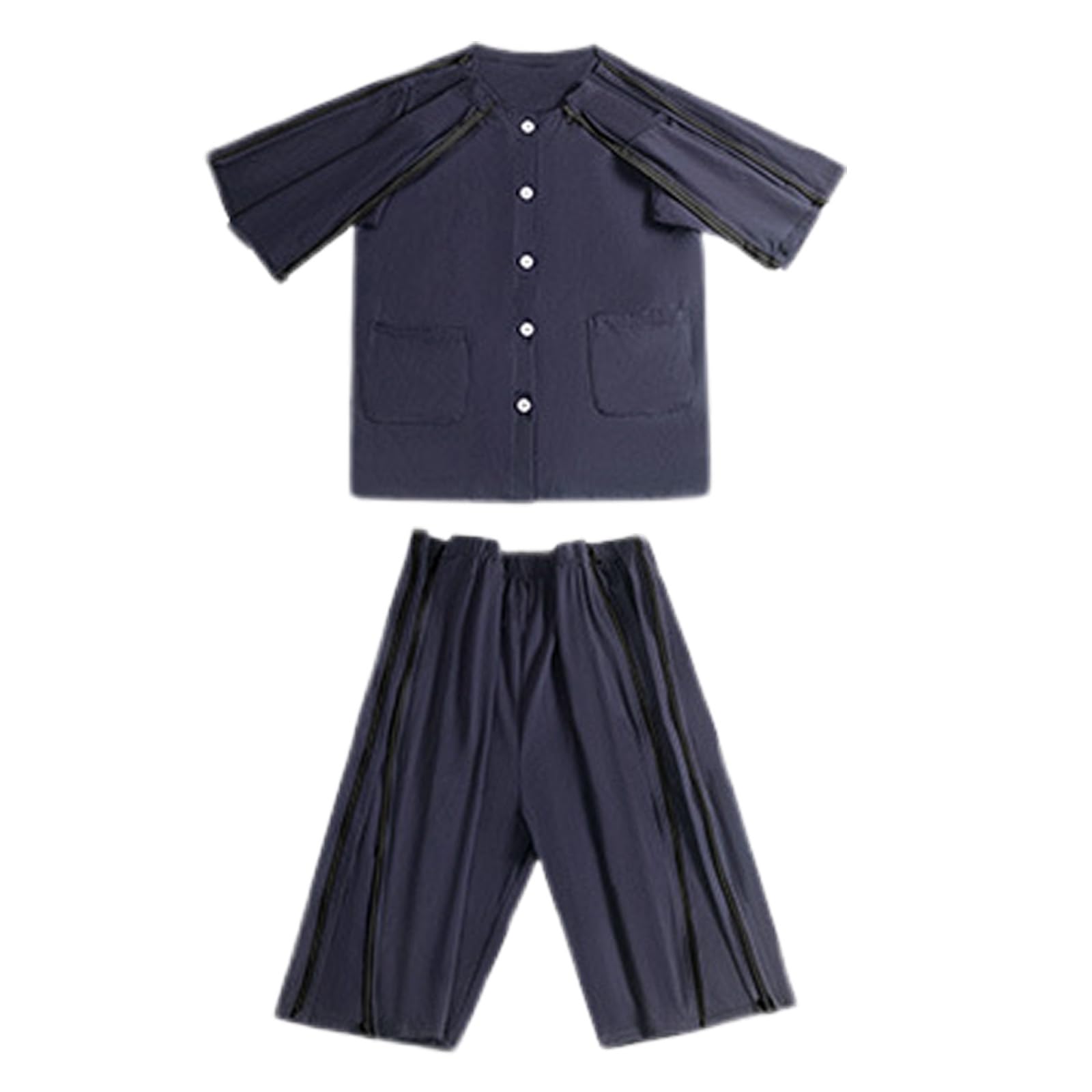 ApuaVireo&Co Męska odzież dla pacjentów leżących, odrywana piżama z krótkim rękawem, szpitalna koszula pielęgnacyjna(Blue,XL)