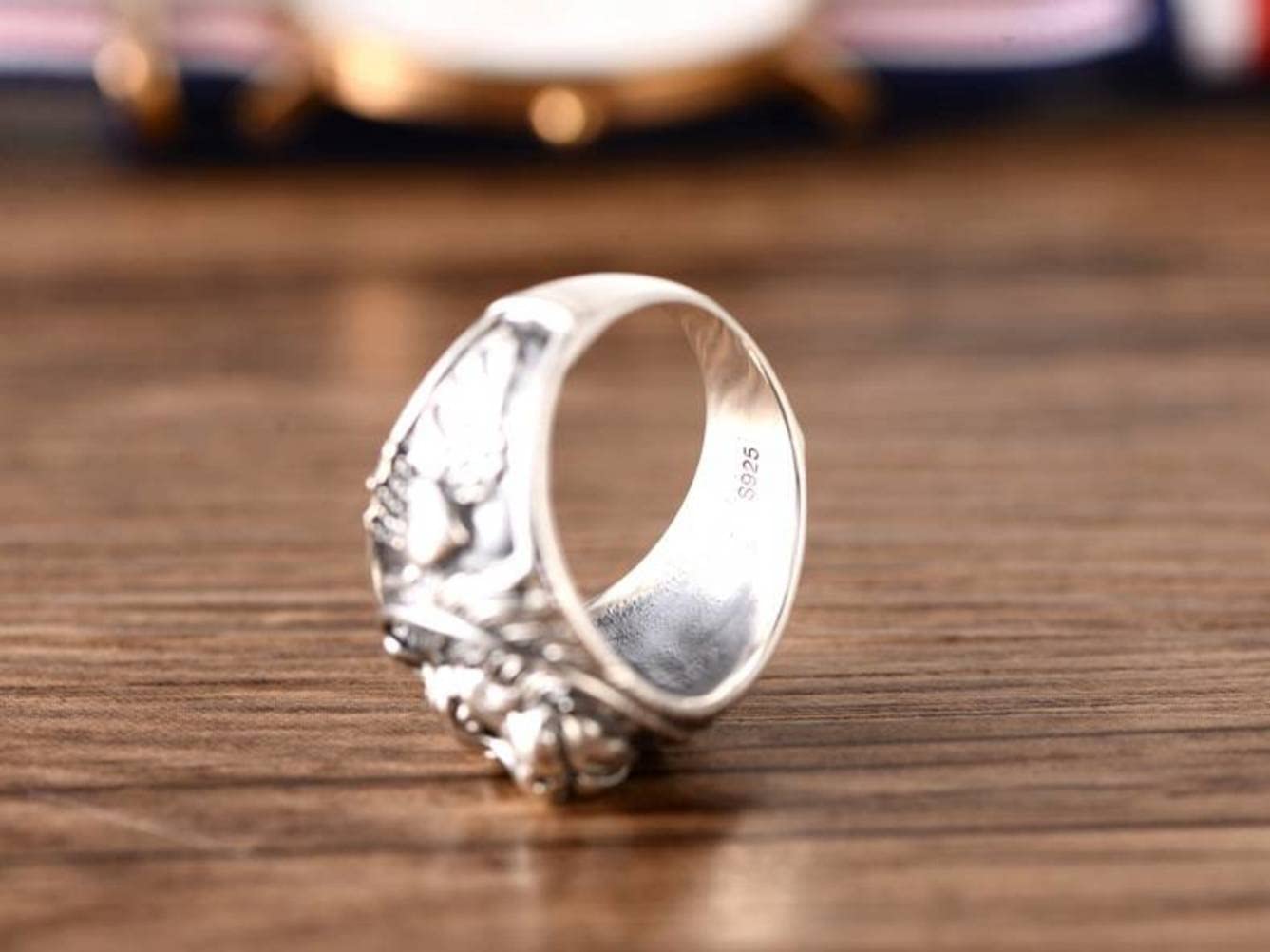 SIWAN Anillo Retro 925 Anillo de Plata Esterlina Cabeza de León Dominante Bestia Anillo Masculino1, 60mm