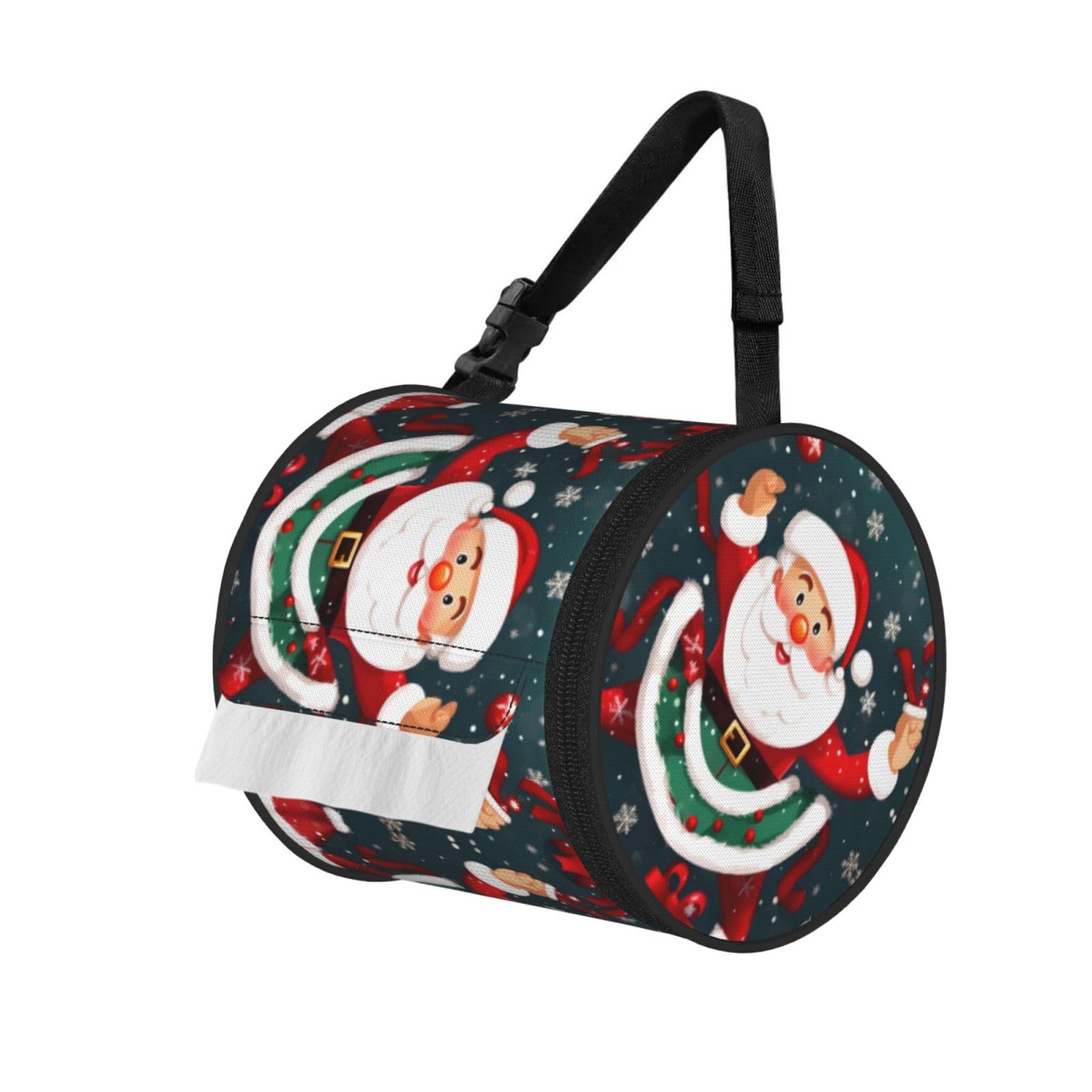 Jiuty Black Merry Christmas Santa Claus Print Cylinder Tissue Organizer Bag With Strap, Portable Toilet Roll Holder For Camping Car