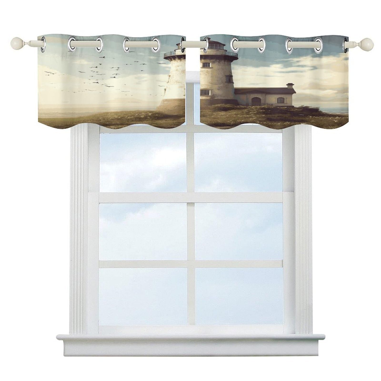 Fekiloot Style Old Lighthouse Short Curtains Valance Curtain