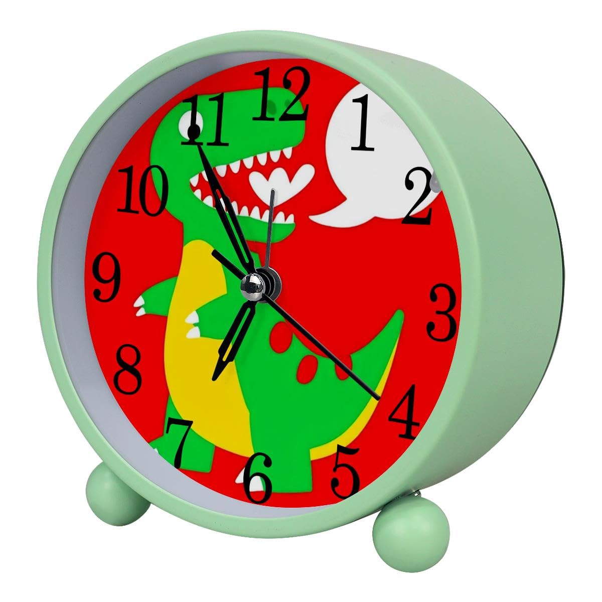 Luoweisi Alarm Clock Dinosaur, Silent Non-Ticking with Night Light, Round Metal Alarm Clock for Office, Battery Operated, Bedroom, Elderly, Adults, Children, Student Gifts