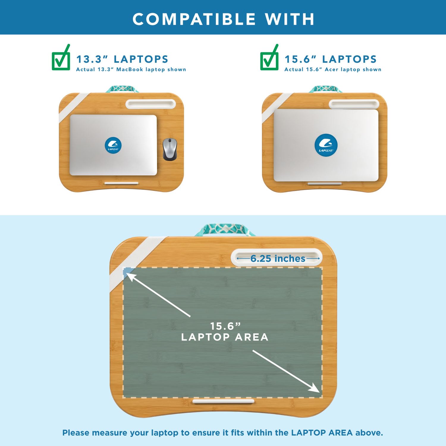 LAPGEAR Designer Knietisch mit Telefonhalter und Geräteleiste – Aqua Spalier – passend für Laptops bis zu 39,6 cm (15,6 Zoll) – Stil Nr. 45422