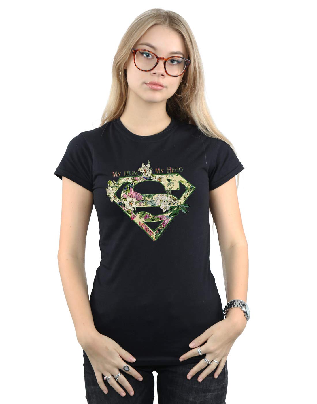 Absolute Cult Women's Black Dc Comics Supergirl My Mum My Hero T-Shirt Medium