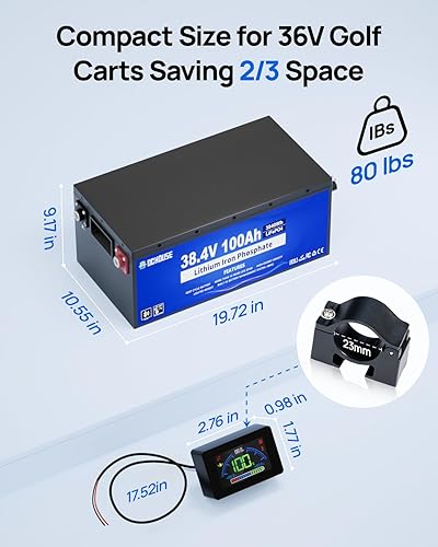 Miniatura 9 de DC HOUSE LiFePO4 - Batería de litio para carrito de golf de 36 V 100 Ah con cargador de 36 V 25 A, aplicación móvil Bluetooth y monitor LCD, 200 A
