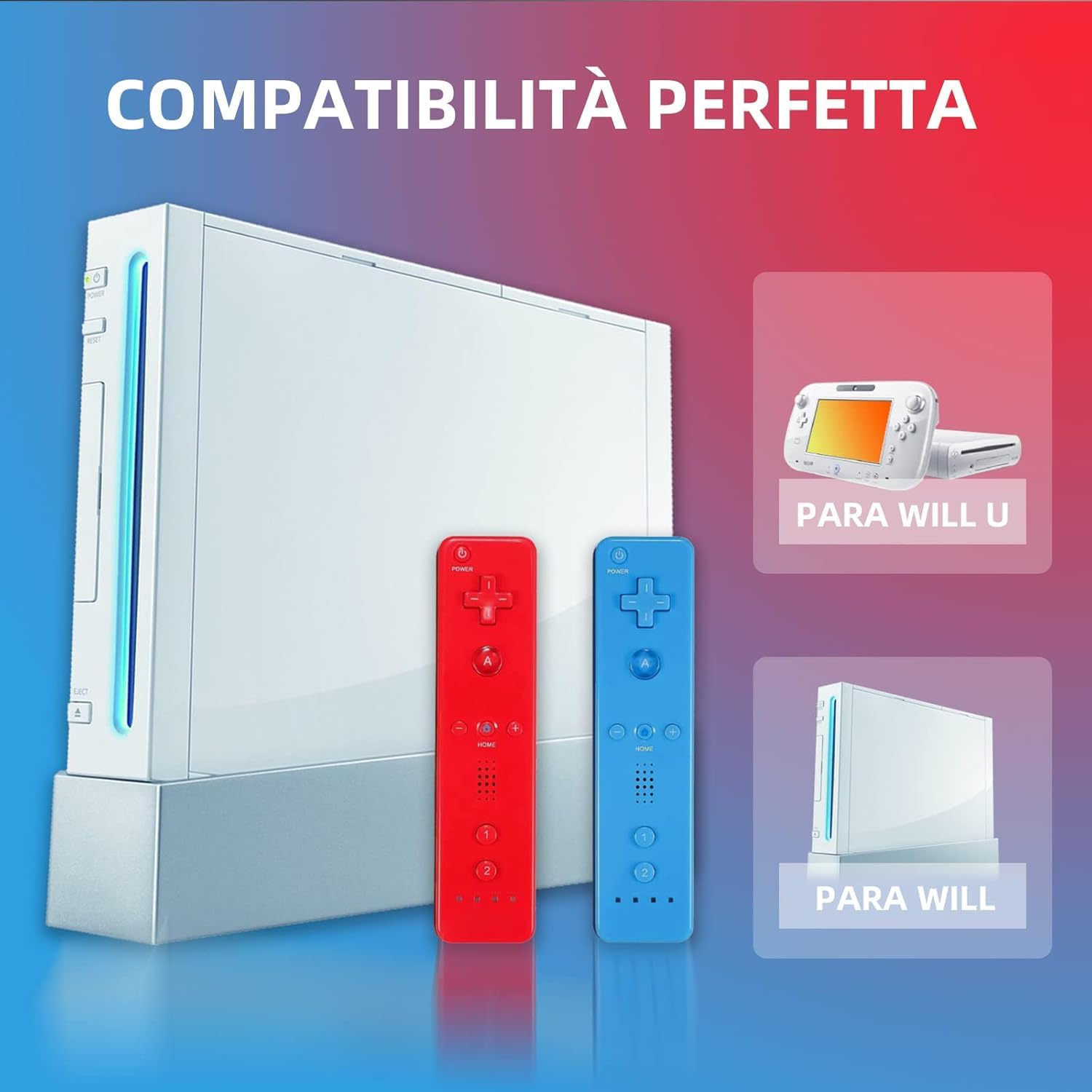 AUFGLO Wii Controller 2 Pack - Télécommande Wii avec étui en silicone et dragonne (rouge+bleu)