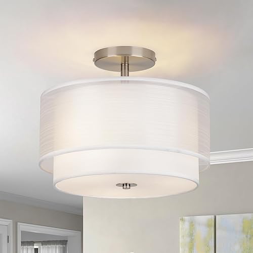 Lámpara de techo semiempotrada, lámparas de techo para dormitorio, 12.6 pulgadas, montaje en techo, lámpara de tambor, lámparas modernas de 3 luces