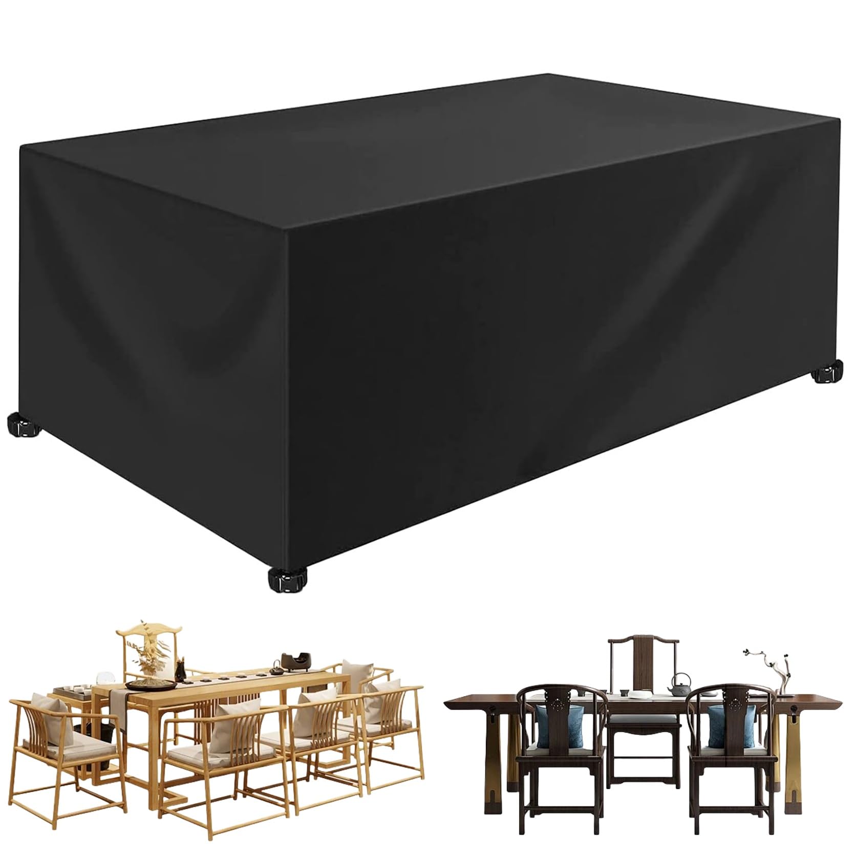Protección Muebles Exterior Anti-polvo Funda Impermeable Para Muebles De Jardín 215x150x50cm - Tela Oxford 420D Anti-UV - Incluye Cordón Y Cierres Antiviento - Color Negro Funda Lona Oxford 420D