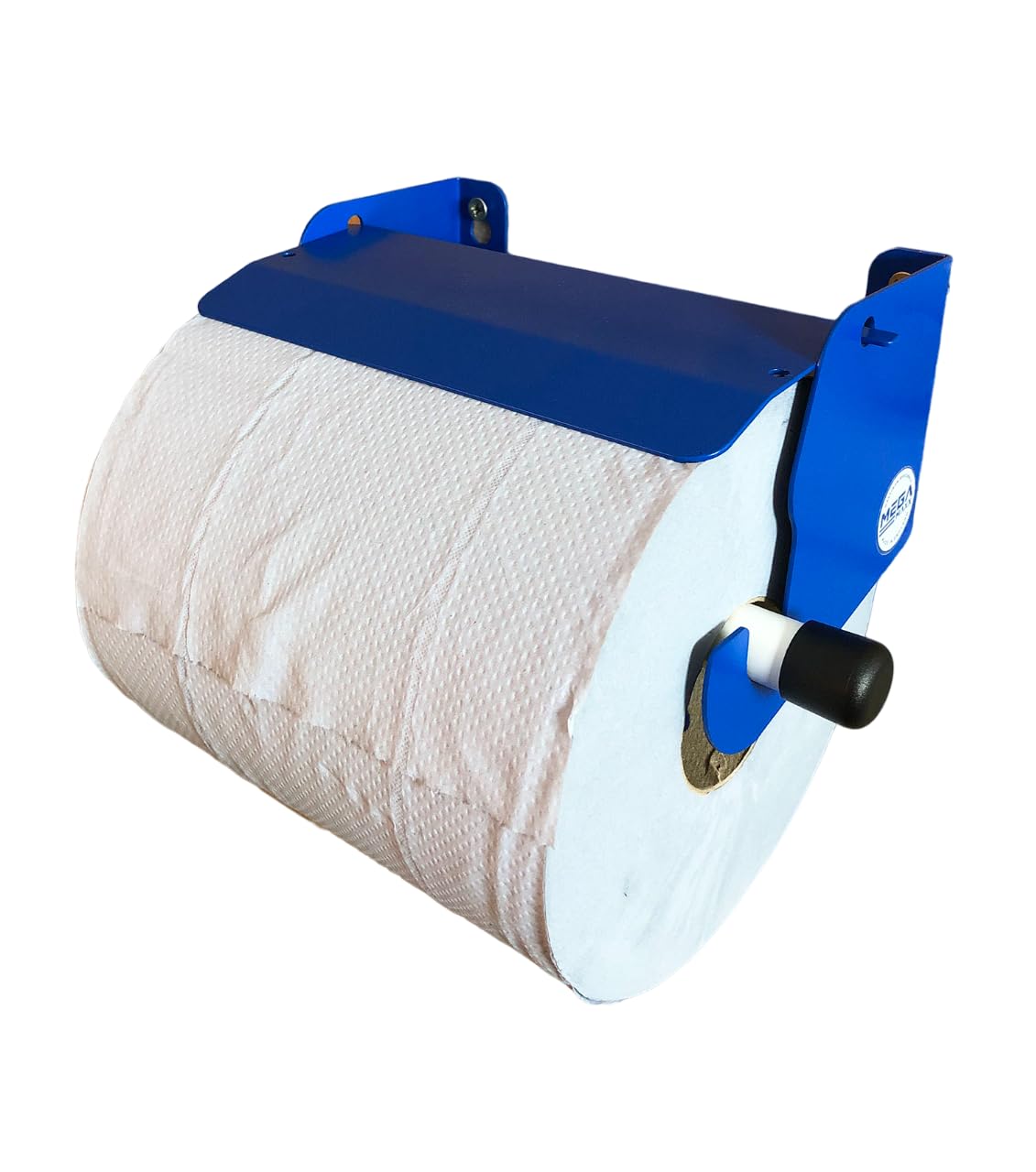 Heavy Duty Metal Wall Mounted Paper Towel Holder for Blue Roll - Factory Dispenser with Tissue Roll Brake for Cleaning Restroom, Sanitation, Office, and Kitchen (Blue)
