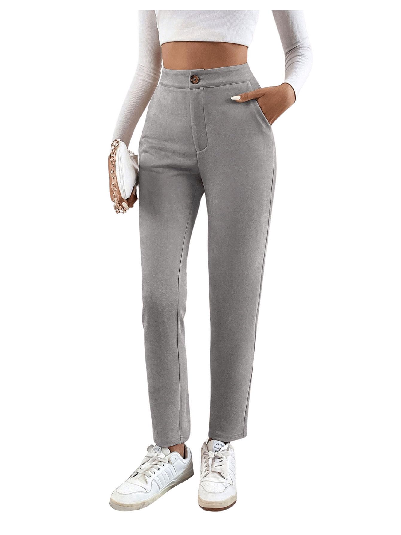 SweatyRocks Womens High Waist Slant Pocket Pants Casual Stretch Slim Trousers