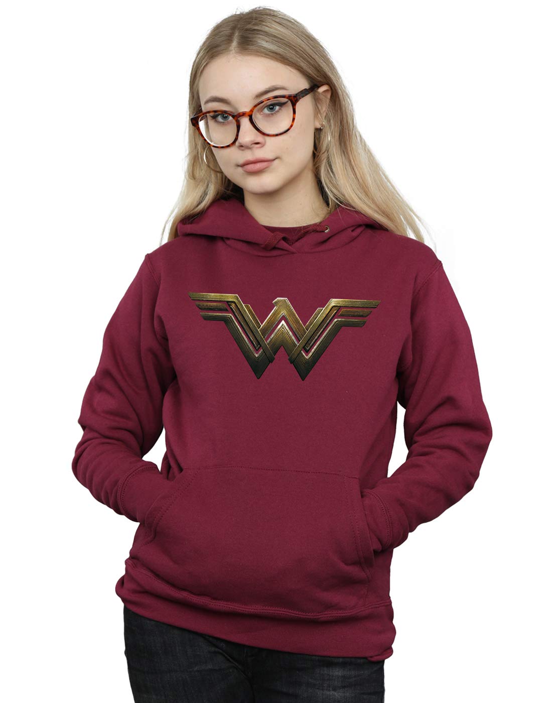 Absolute Cult Women's Burgundy Dc Comics Wonder Woman Logo Hoodie Large