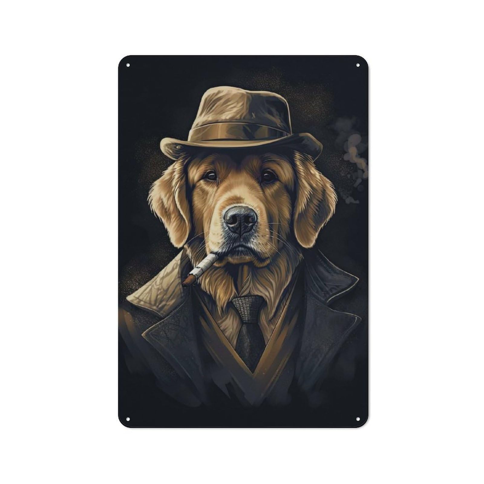 Junmoney Style Vintage Golden Retriever Gangster Bistro Metal Sign 30X20cm, Bistro Wall Plaque For Takeaway, Bar, Kitchen Or Counter Area