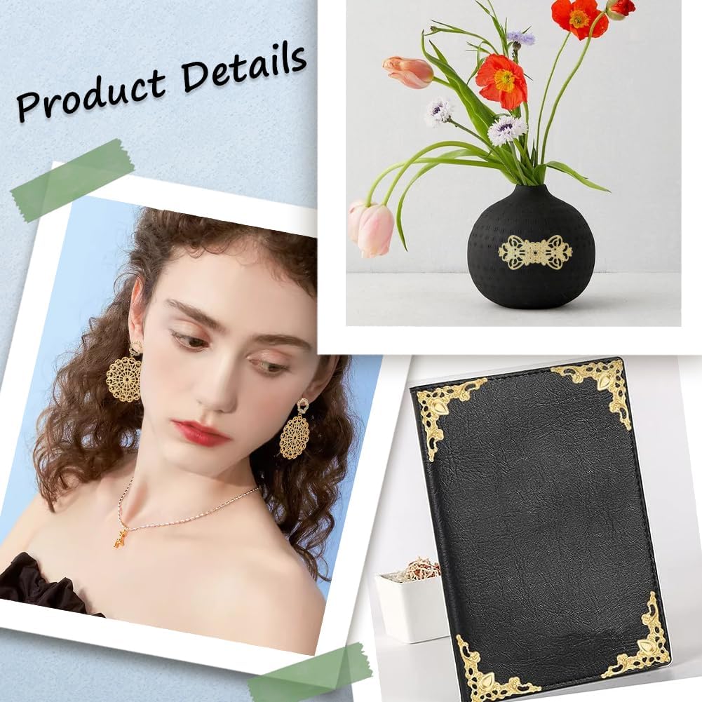 SUNNYCLUE 104Pcs Gold Filigree Connectors Jewelry Findings Metal Pieces Rhombus Flower Links Connector Charms Chandelier for Jewelry Making Earrings DIY Hairpin - Image 5