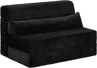 SESHINELL Folding Mattress with Pillow, Twin Size Fold Out Sofa Chair Z Bed with Plush Cover & Storage Bag, Floor Mattress Lounger for Guest Room, Living Room, Dorm, Home Office, Black