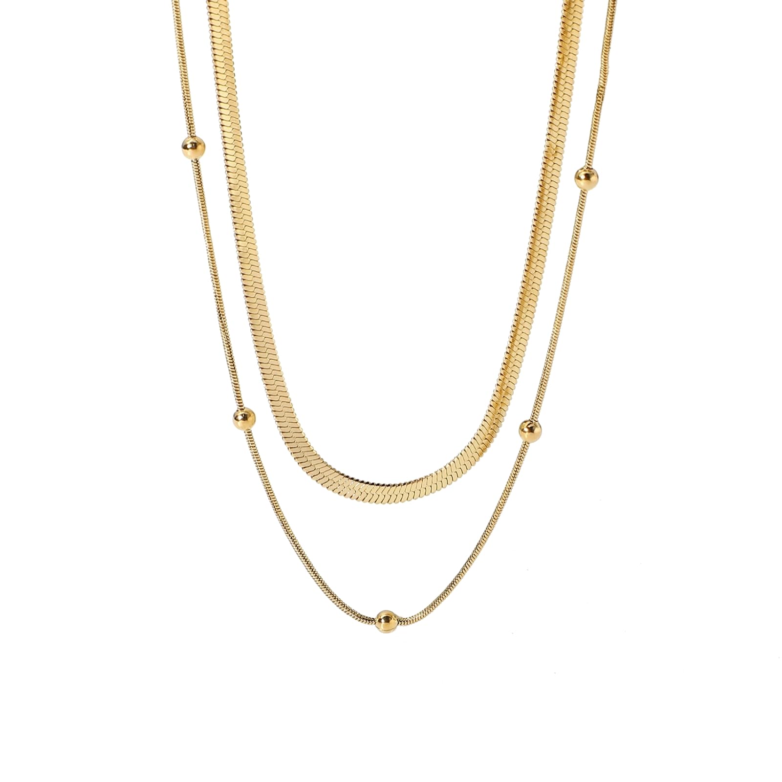 SIXDUTON Collar Acero Inoxidable Chapado en Oro De 14 Quilates Collar de Doble Capa para Mujer, Regalos para tu Novia Originales, Collar Cumpleaños Mujer