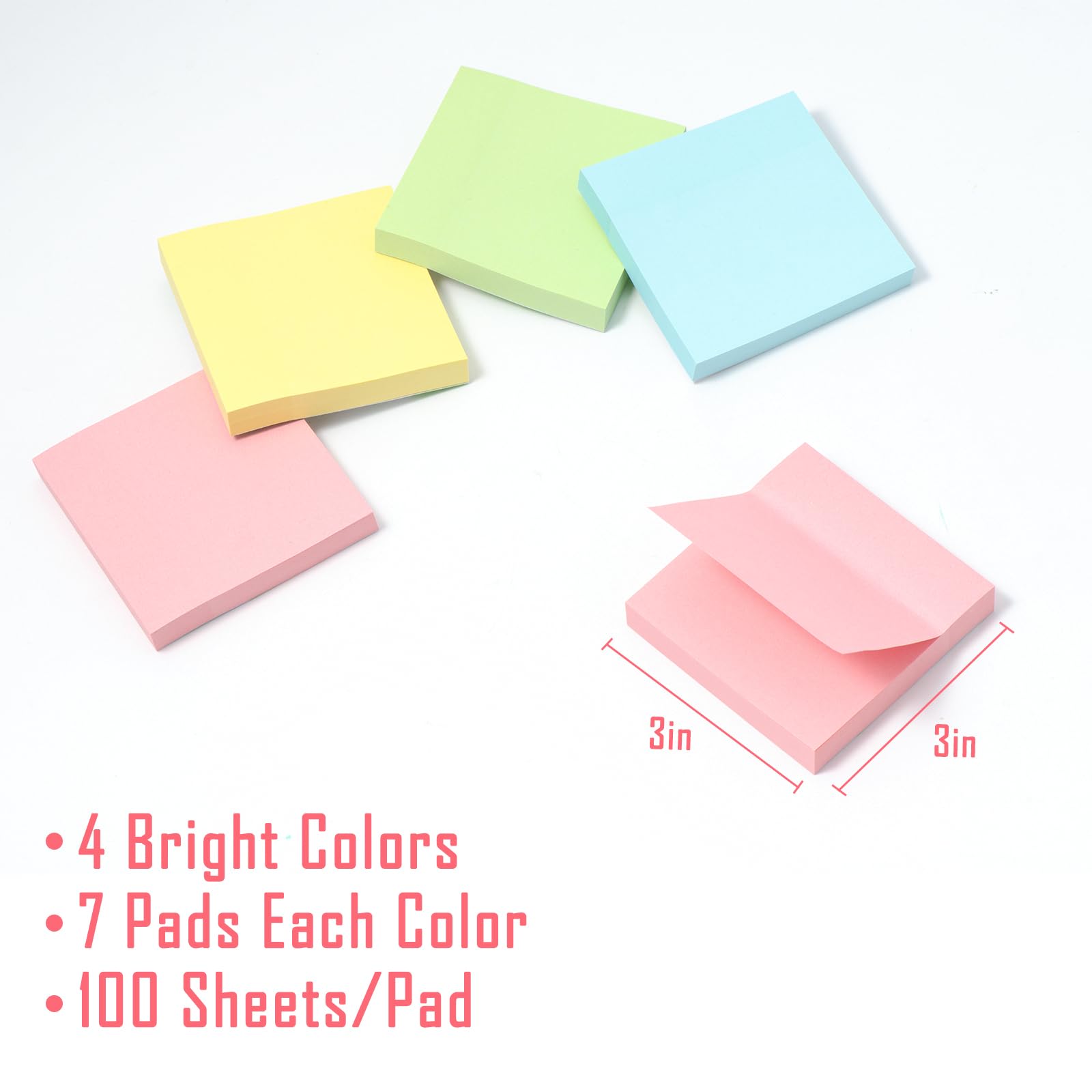 Haftnotizen, 7,6 x 7,6 cm, Großpackung, 3600 Blatt, farbige selbstklebende Blöcke, 100 Blatt/Block, 4 helle Farben (gelb, grün, rosa, blau), für Bürobedarf, Schule, Zuhause
