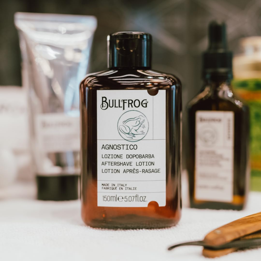 Bullfrog - Agnostico Dopobarba: Dopobarba Rinfrescante e Lenitivo con 92% Ingredienti Naturali, Fragranza Legnosa e Aromatica, Azione Tonificante e Comfort Prolungato, 150 ml