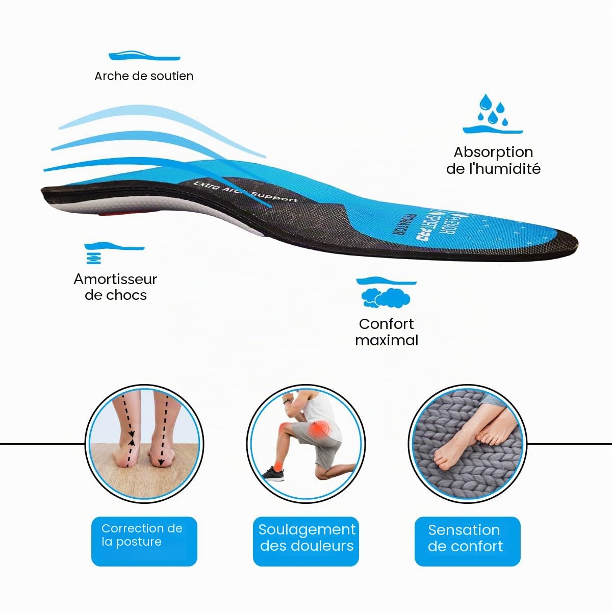 Flexor - Semelles Running pour Pronateurs | Stabilité et Confort Améliorés | Alignement Optimal | Base en Résine Renforcée | Trail Running, Taille 46, Résine