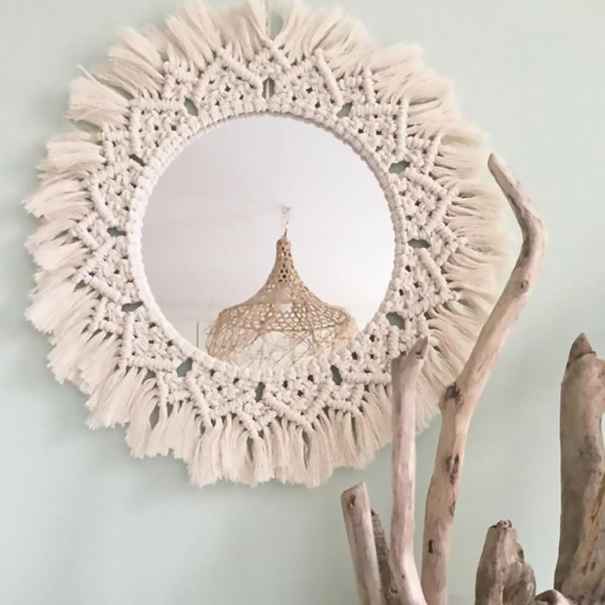 BETOOKY Dekorativer mit Einfacher Beige Wandteppichspiegel Acryl aus in Schminkspiegel Vertikaler Raumerweiterung im Schlichten Stil für und Büro